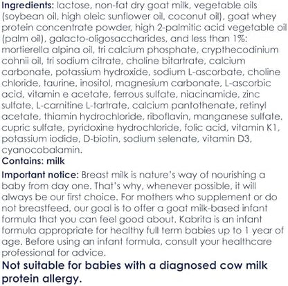 Kabrita goat milk baby formula pack of six nutritional facts panel