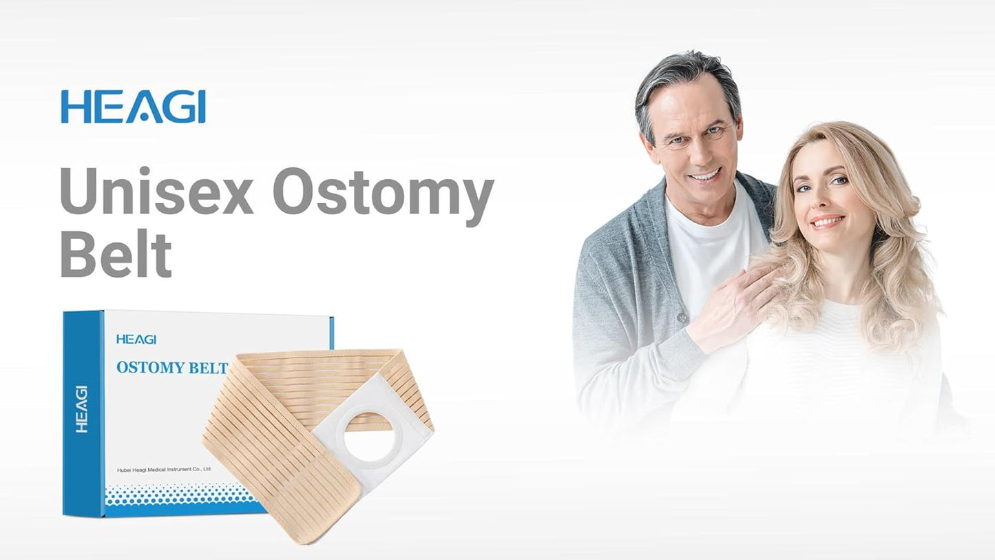 Packaging container for the Heagimed ostomy hernia support belt size medium showing authentic product labeling.