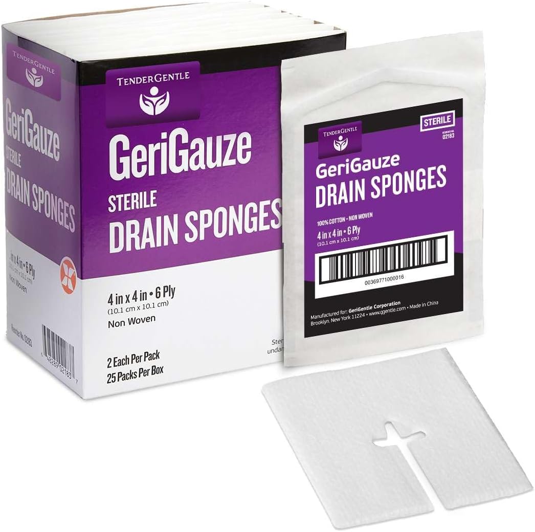 TenderGentle split gauze sponges 4x4 sterile pack of 50 front view showing medical packaging