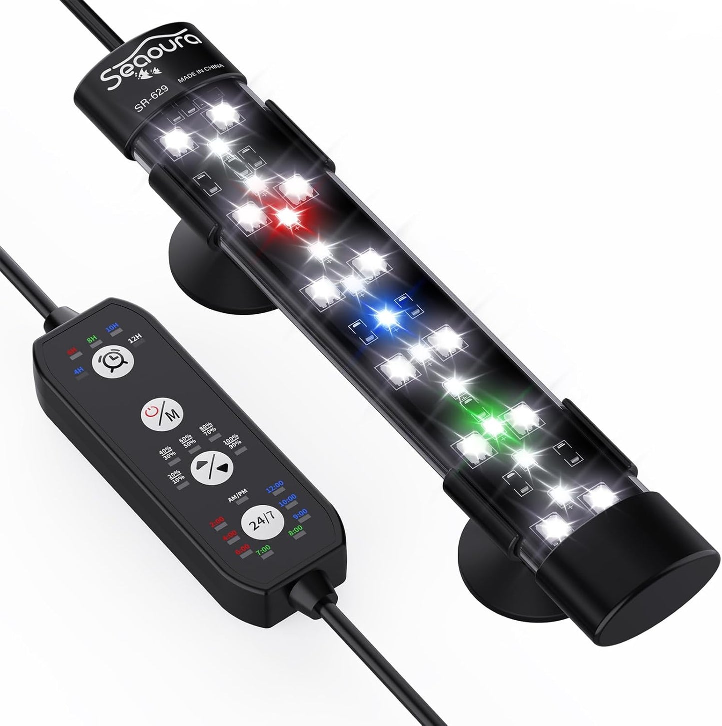 SEAOURA Submersible Aquarium Light for 16 to 27 Inch Fish Tank, 24/7 Cycle Fish Tank Light with Timer, Aquarium Plant Light with Full Spectrum+7 Single Colors, Auto On/Off, Adjustable Brightness - Image 9