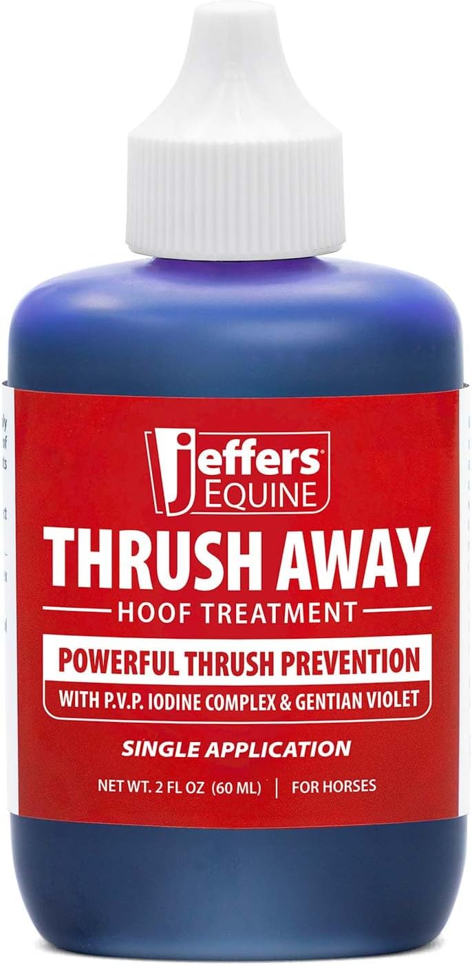 Authentic imported USA livestock hoof hygiene liquid bottle in a stable environment.