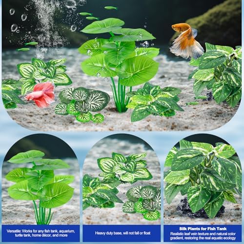 A small betta fish swimming safely through the soft green leaves of CousDUoBe aquarium decor.