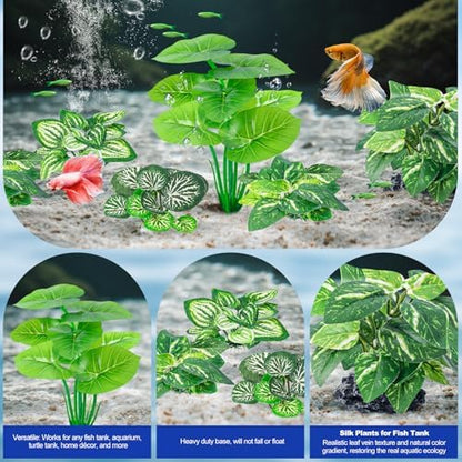 A small betta fish swimming safely through the soft green leaves of CousDUoBe aquarium decor.