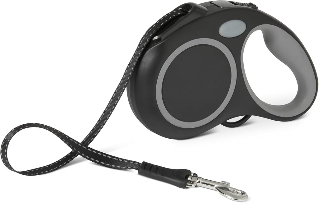 Amazon Basics reflective retractable dog leash black front view