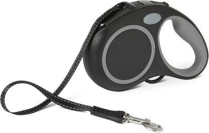 Amazon Basics reflective retractable dog leash black front view