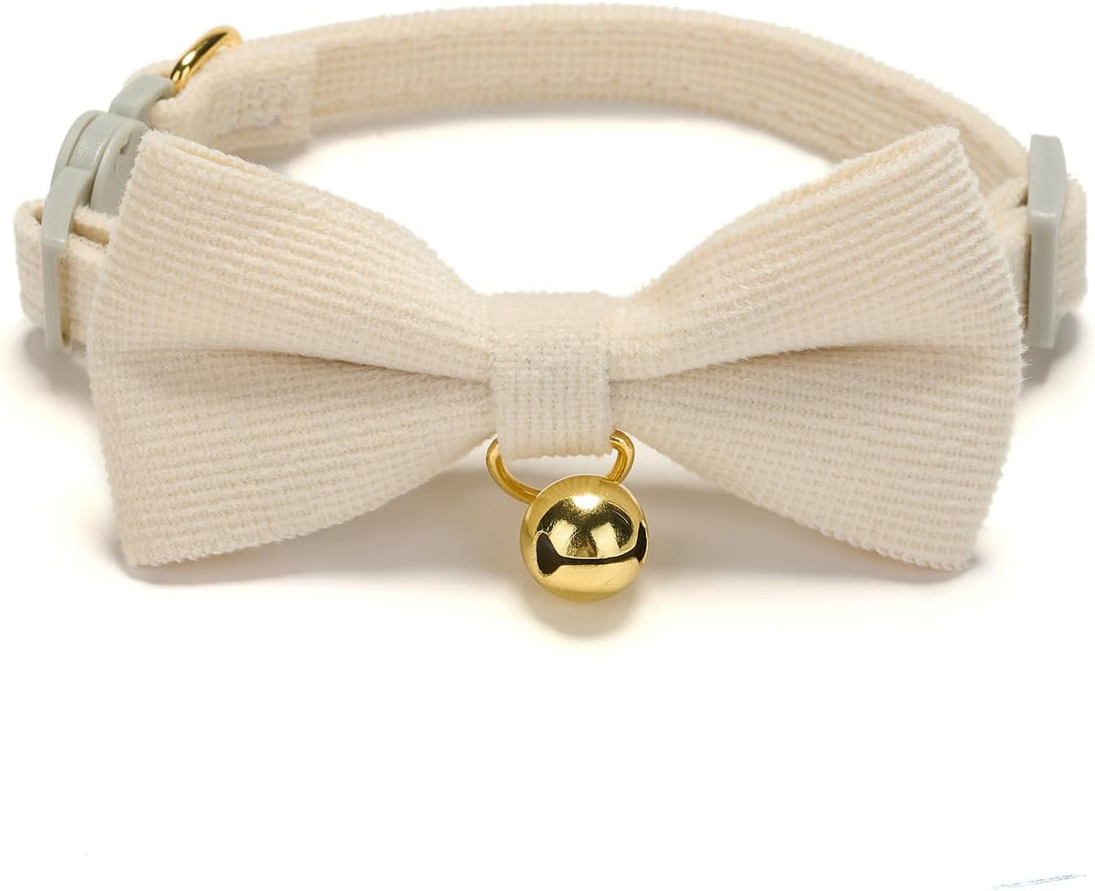 Breakaway Cat Collar with Bow Tie and Bell Adjustable Soft Corduroy Pink Kitten Collars for Girl Cats - Image 9