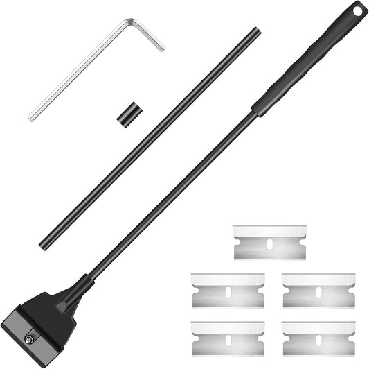 Honoson Aquarium Algae Scraper Cleaner Tool Kit front view showing the complete extendable handle assemble.