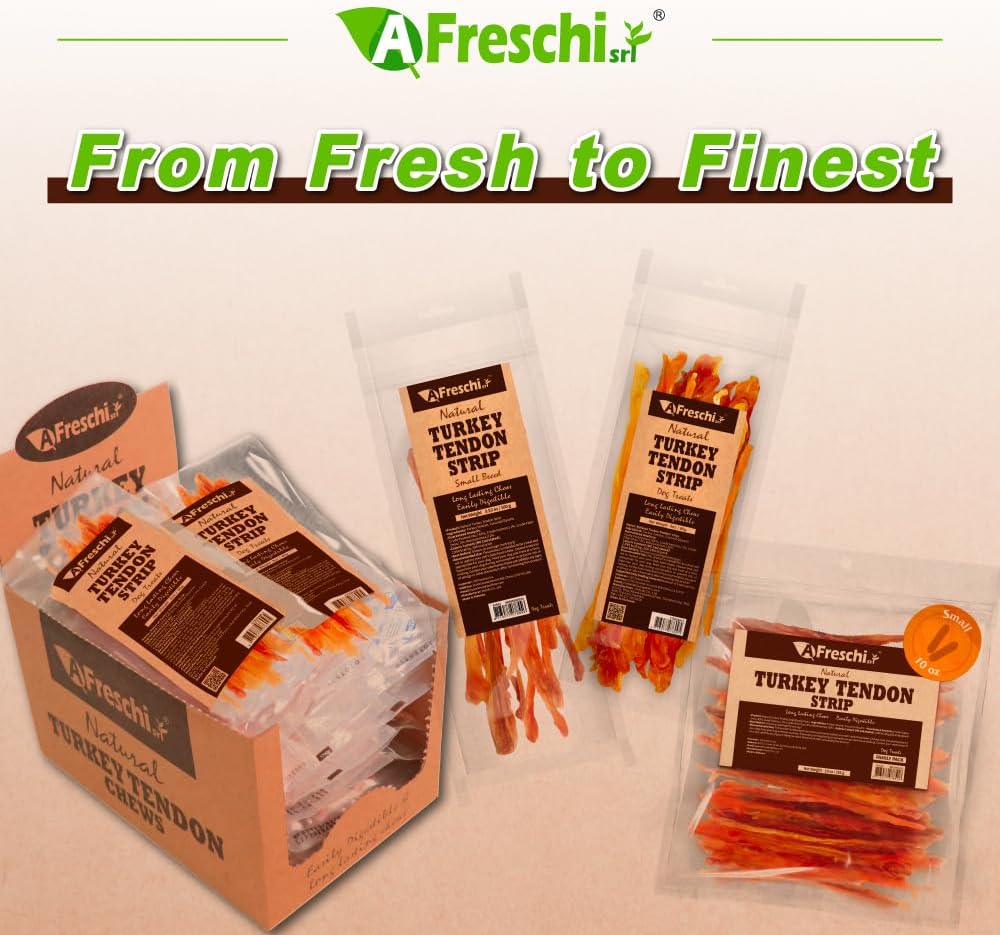A Freschi srl single ingredient turkey tendon dog chews packaging details