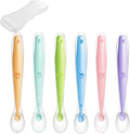 PandaEar Baby Silicone Soft Spoons front view displaying the six pack set of colorful training utensils.