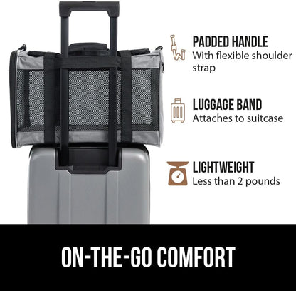 GORILLA GRIP Cat Carrier Travel Bag Up to 15 Lbs, Soft Collapsible Small Dog Carriers, Top and Side Entry Breathable Mesh, Grip Feet on Underside, Cozy Washable Waterproof Pad, Portable Kennel, Gray - Image 7
