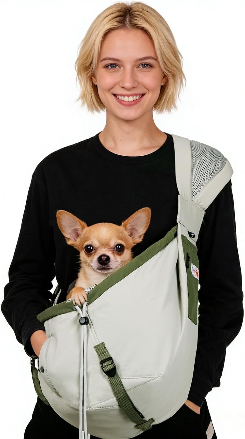 Dog Carrier Sling,Dog Carriers for Small Dogs & Cats Up to 20lbs,Puppy Carrying Backpack Pet Purse with Pockets,Adjustable Shoulder Strap,Hands Free for Travel (Grey) - Image 13
