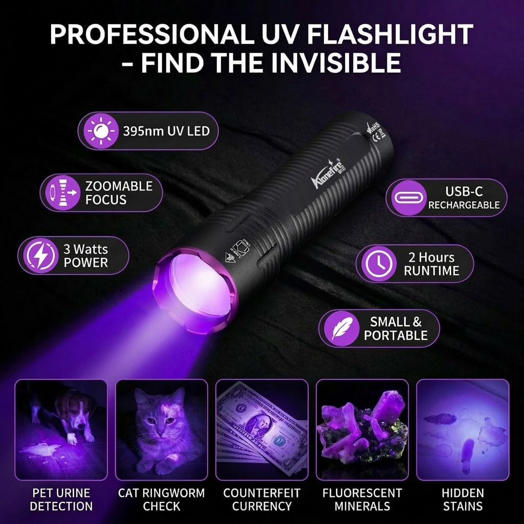Alonefire SV137 rechargeable black light showing the digital LCD battery percentage display screen.