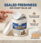 Gentle eye wipes for dogs and cats being used to clean tear crust