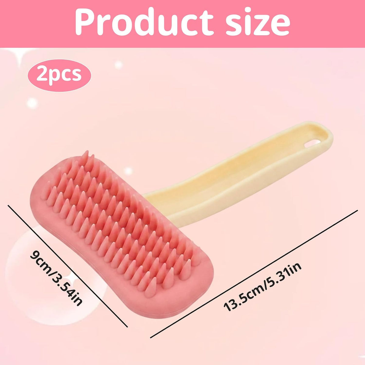 Pink silicone small pet shedding brush with beige ergonomic handle