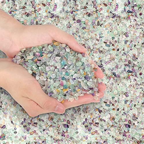 Close up of multi colored tumbled fluorite crystal chips