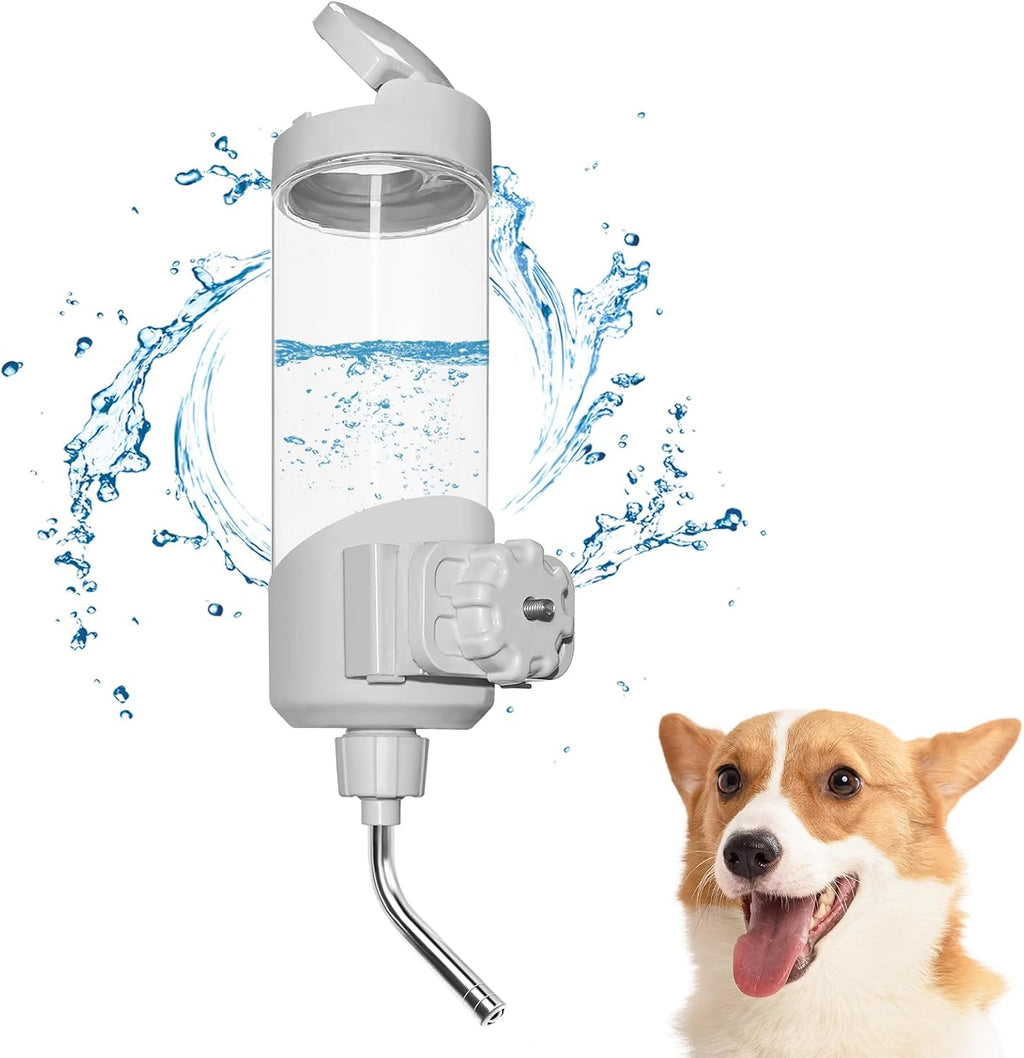 Vannon top fill dog water dispenser for cage front view grey color crate bottle