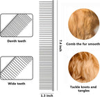 Stainless steel dog comb removing matted hair and knots from thick fur