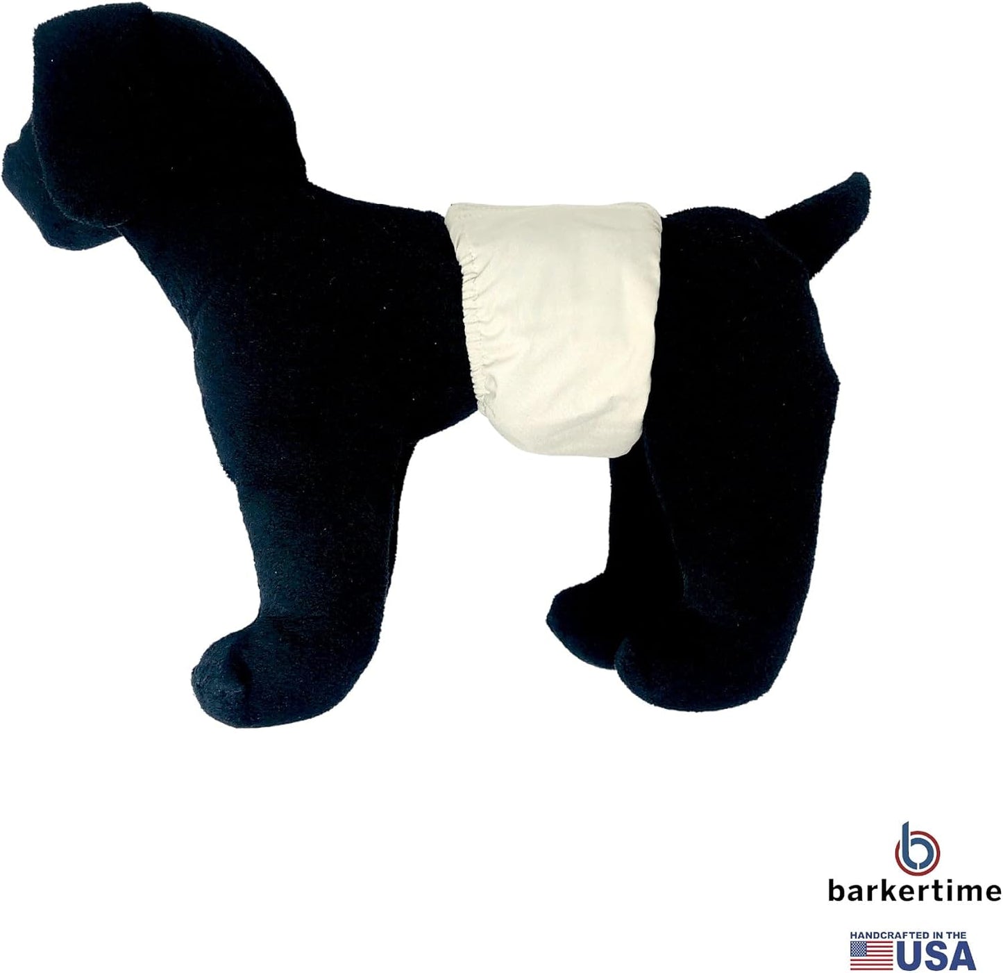 Barkertime male dog diaper wrap open layout highlighting the wide adjustable hook-and-loop fasteners.