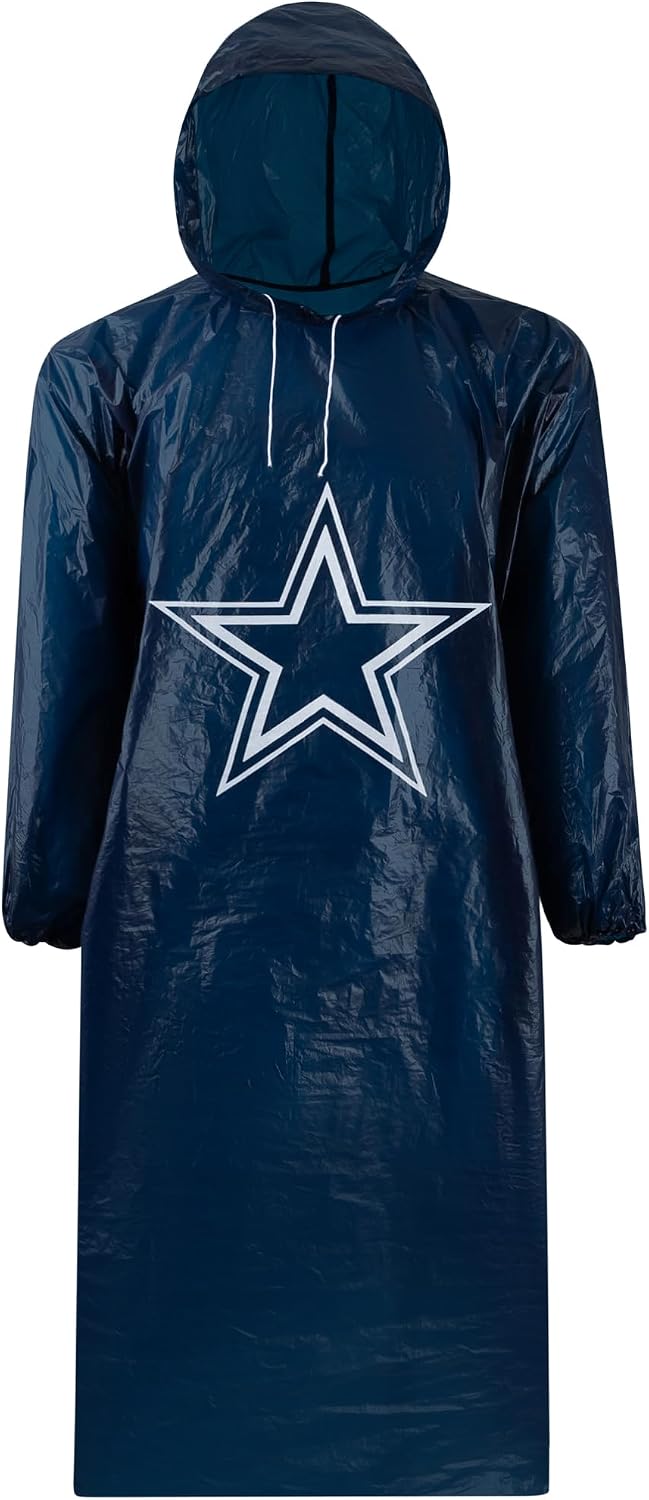 NFL Waterproof Rain Poncho for Adults, Sporty, Elastic Sleeves and Drawstring Hood, Unisex Rain Coat - Image 6