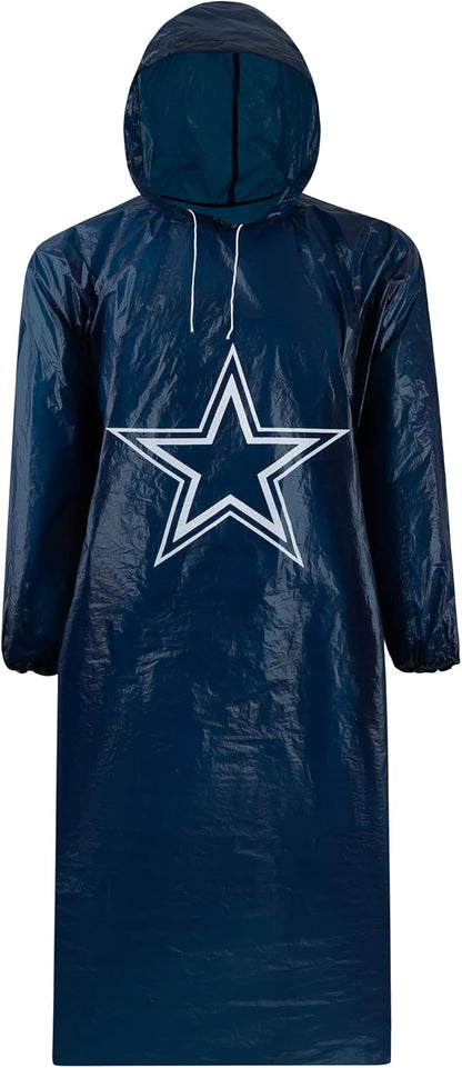 NFL Waterproof Rain Poncho for Adults, Sporty, Elastic Sleeves and Drawstring Hood, Unisex Rain Coat - Image 6