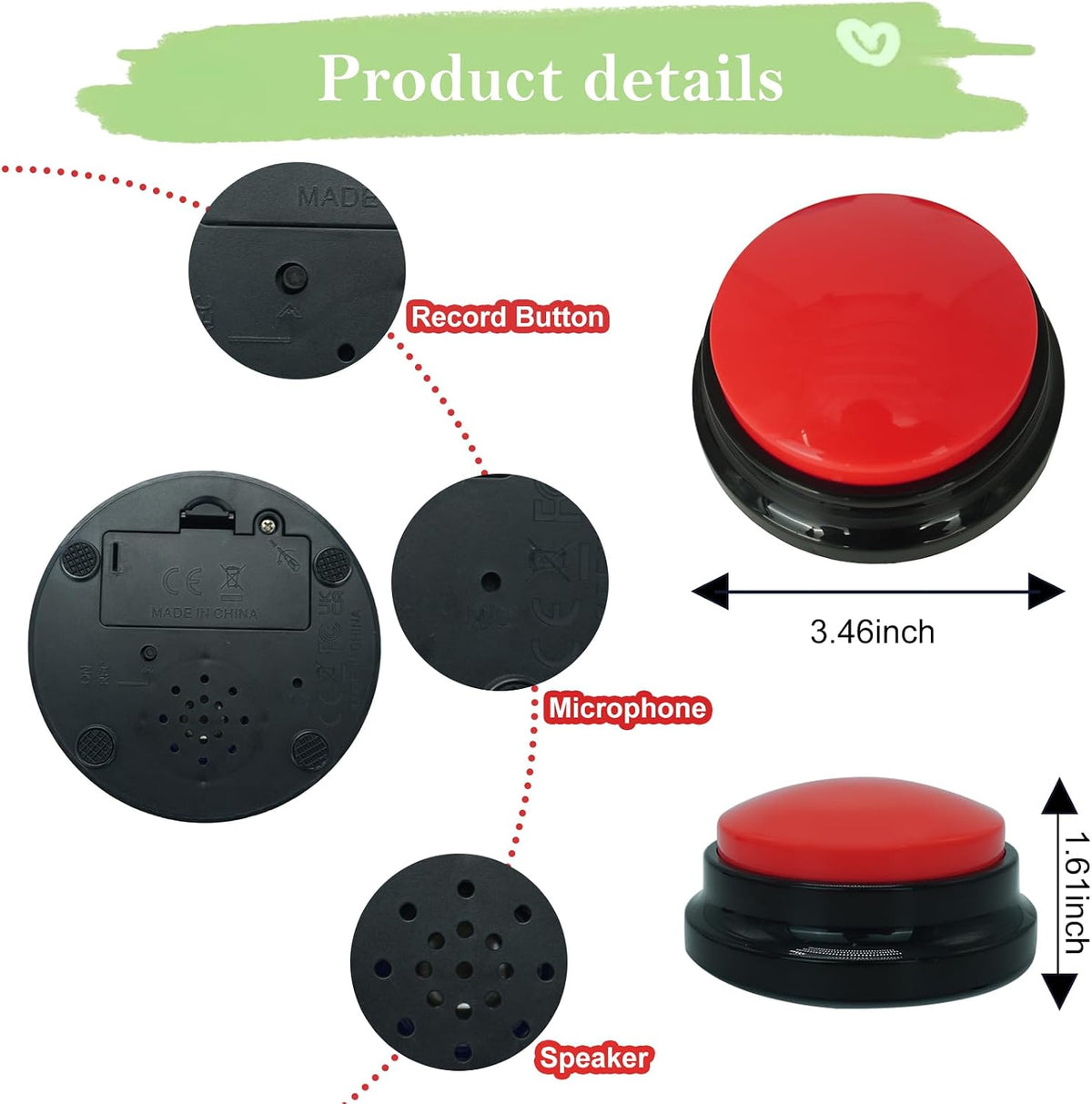 Back view of a Gelabur dog button highlighting the safe battery compartment and durable design.