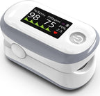 Alecaremed Pulse Oximeter front view showing 4 color OLED display.