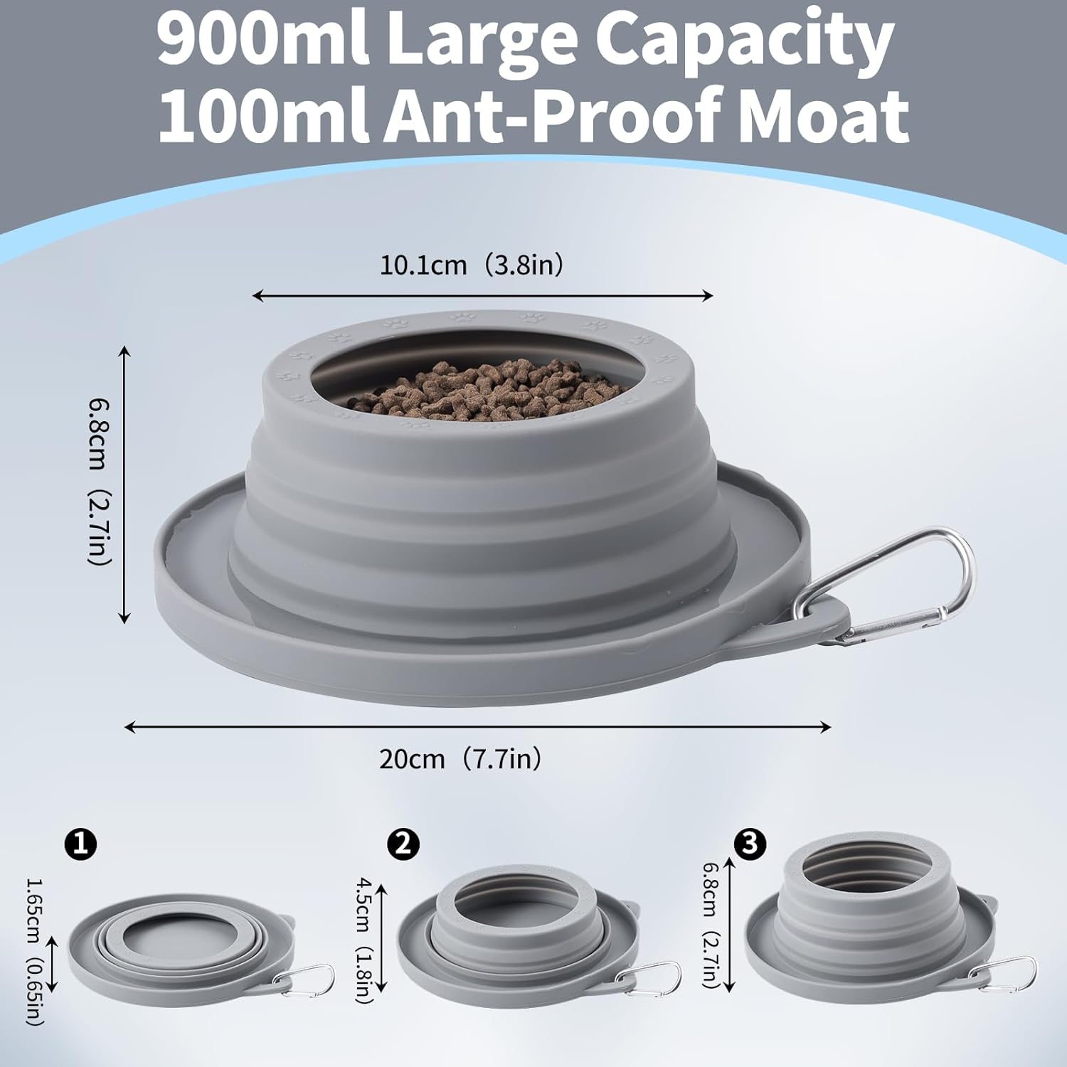 SLSON collapsible pet bowl expanded to full 900 milliliters capacity for outdoor dog feeding