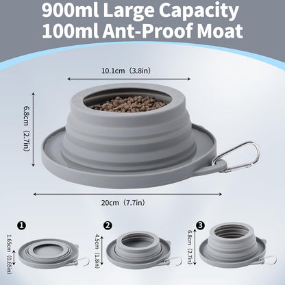 SLSON collapsible pet bowl expanded to full 900 milliliters capacity for outdoor dog feeding