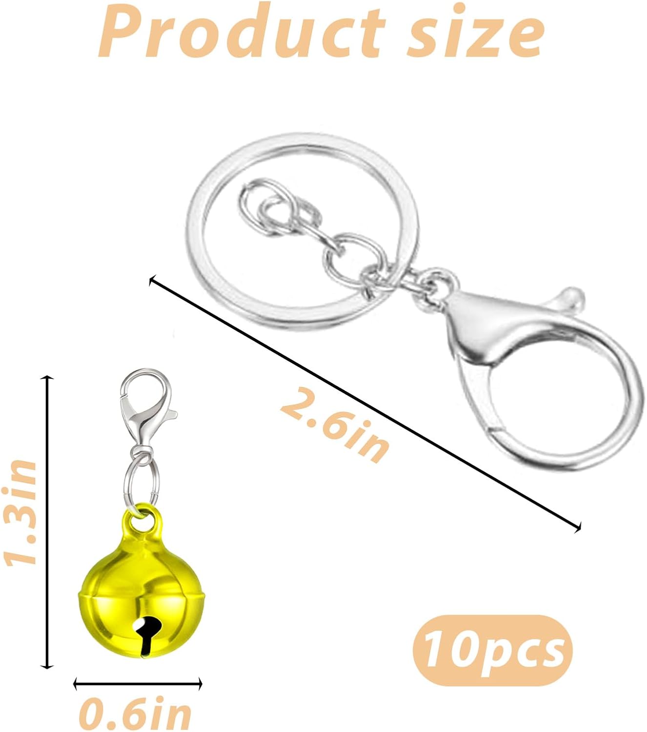 Colorful small round jingle bells for cat and dog collars laid out in a neat row