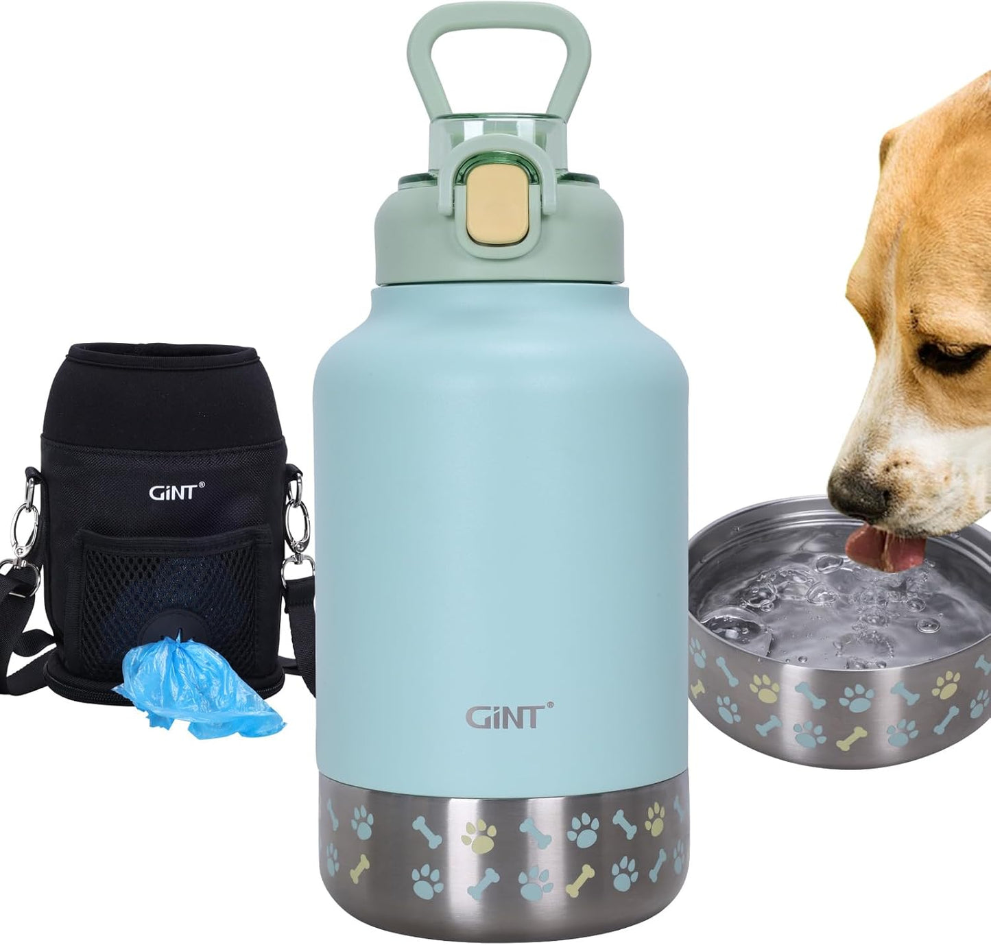 GiNT 37oz Insulated Stainless Steel Dog & Human Water Bottle | Leakproof Travel Dispenser with Detachable 10oz Bowl, 24H Cold/12H Hot, Carrying Case for Walking, Hiking, Camping & Outdoor Travel - Image 12