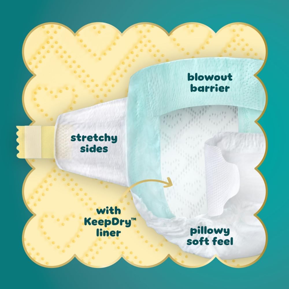 Pampers Swaddlers baby diapers 120 count box showing hypoallergenic and paraben free labels