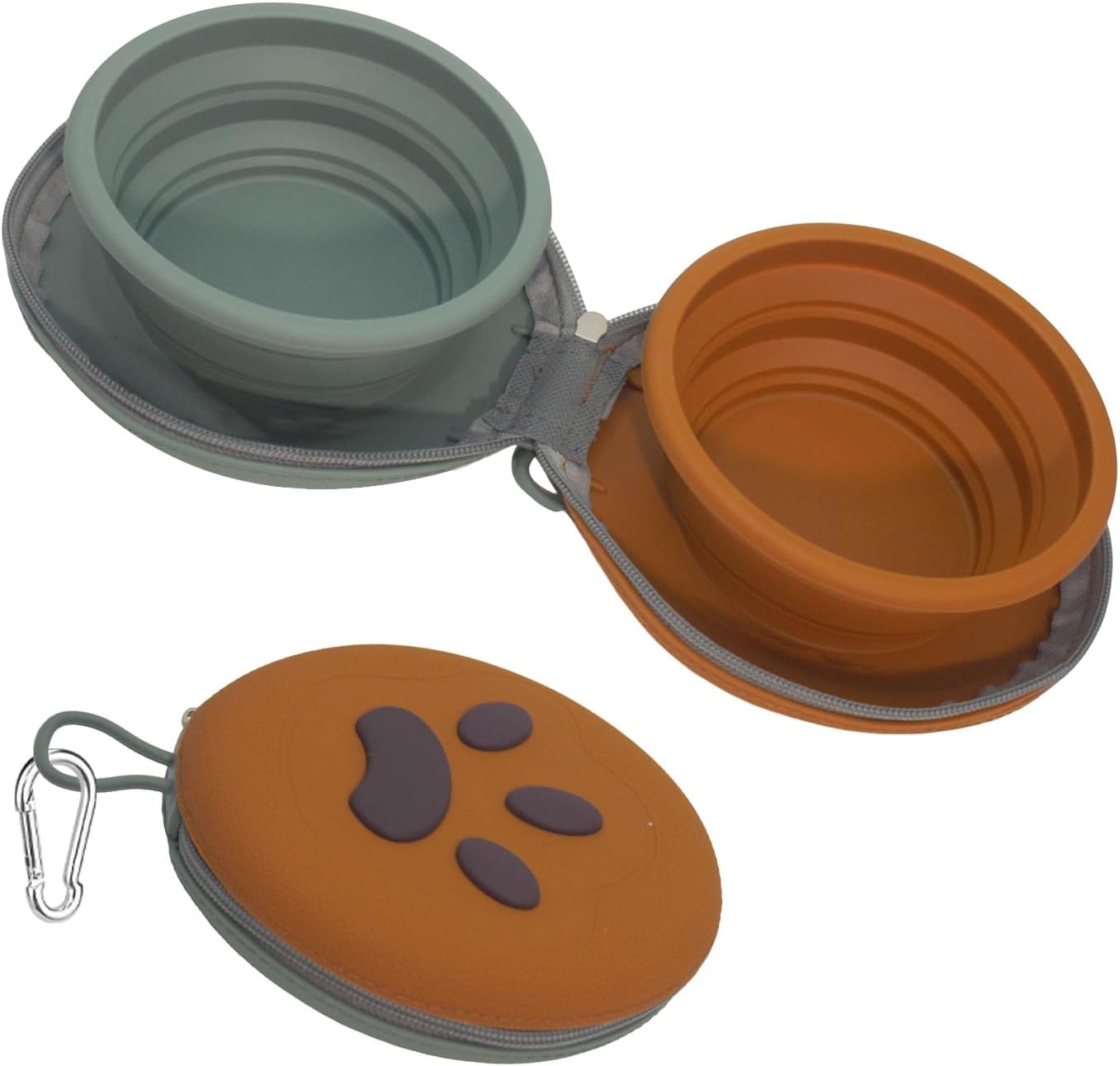 Collapsible Dog Bowls, 2-in-1 Silicone Pet Food and Water Bowl with Carabiner, Portable Double Compartment Dish for Travel, Camping, Hiking Puppy Essentials (A- Green) - Image 9