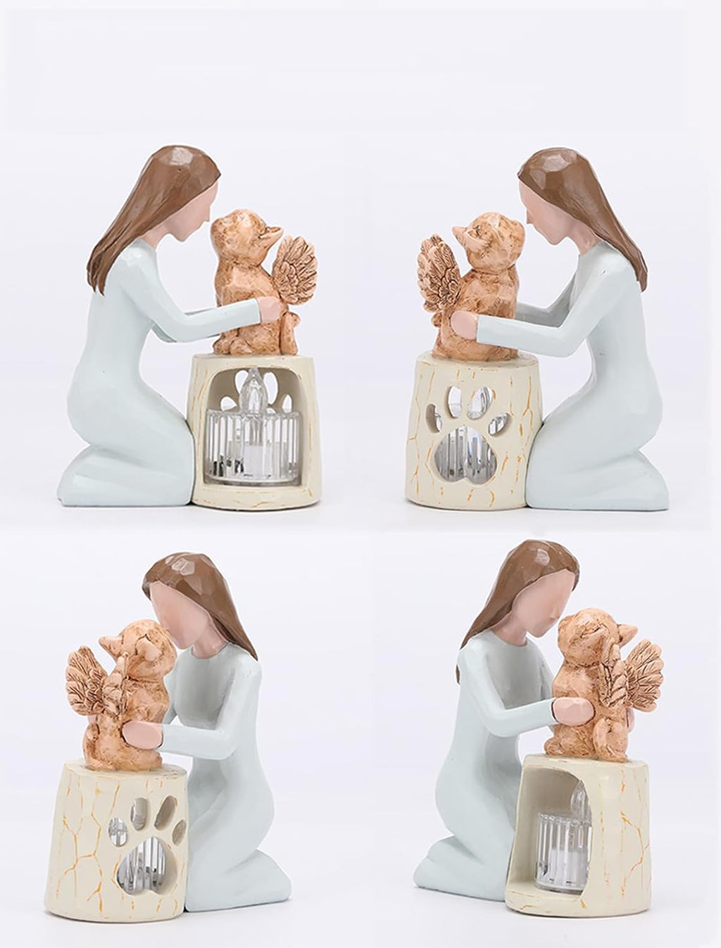 Heart shaped paw print cutout emitting soft golden light on statue base