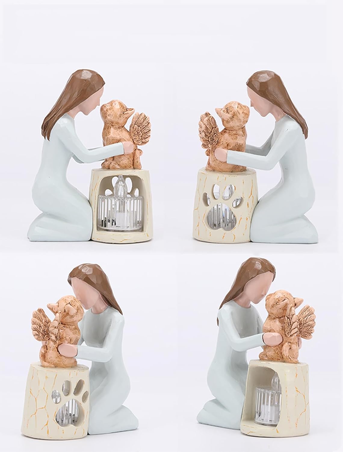 Heart shaped paw print cutout emitting soft golden light on statue base