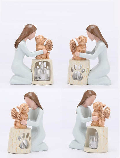 Heart shaped paw print cutout emitting soft golden light on statue base