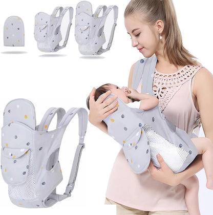 Povenk 4-in-1 breathable baby carrier in grey front view