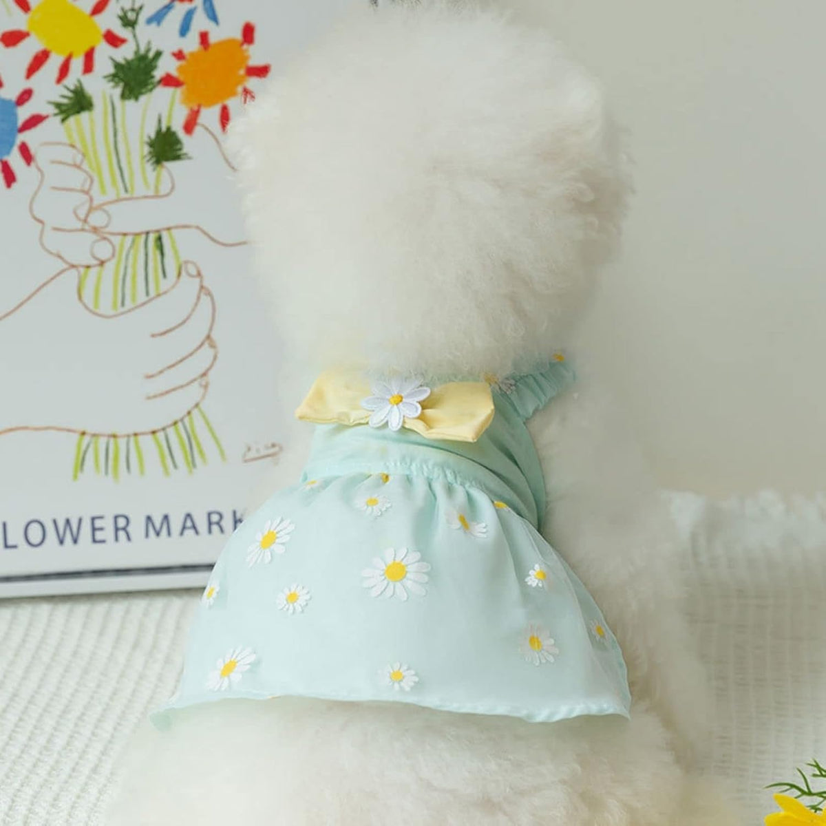 Elastic neck and sleeve details on the BIECWIAY small breed puppy princess outfit.