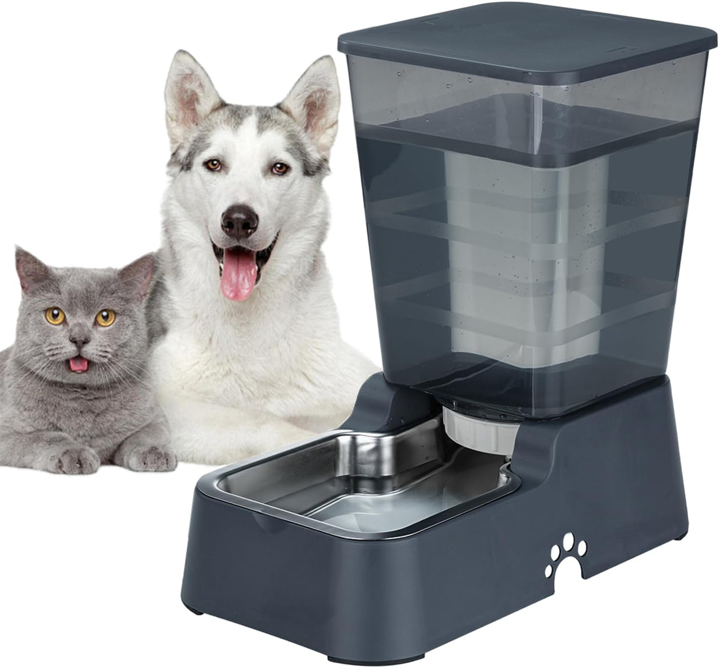 Automatic 5.4L/1.4Gal Pet Waterer, Automatic Dog Water Dispenser Gravity Stainless Steel Water Feeder, Large Capacity Feeding Bowls for Cats and Medium & Large-Sized Dogs (Black, Food+Water) - Image 9