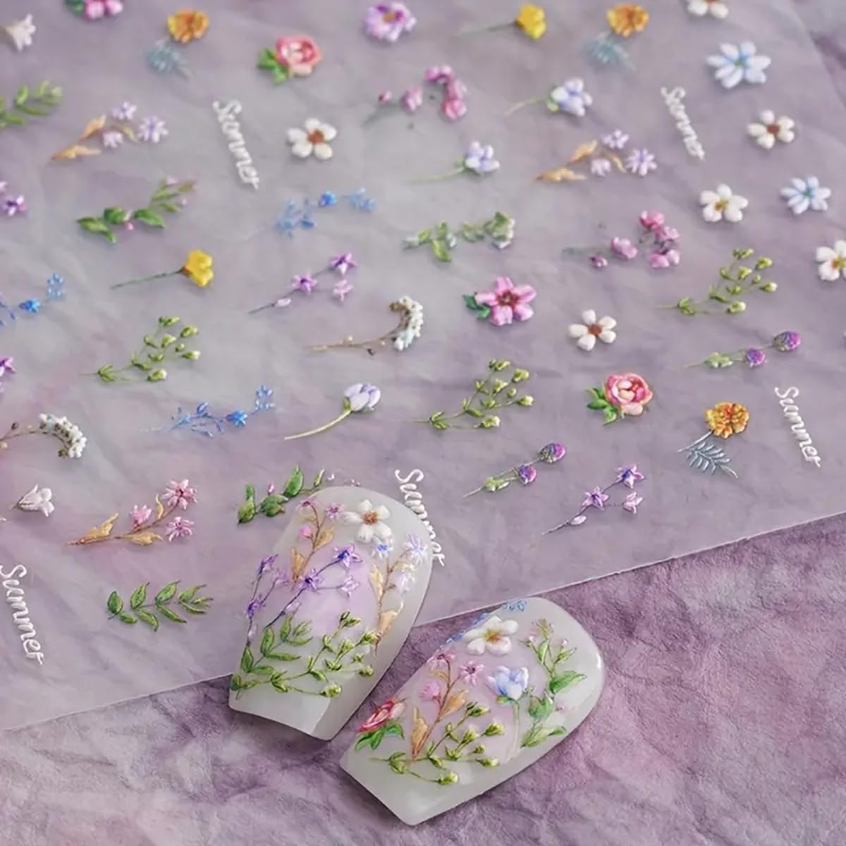 Nsusu 5D embossed flower nail stickers front view