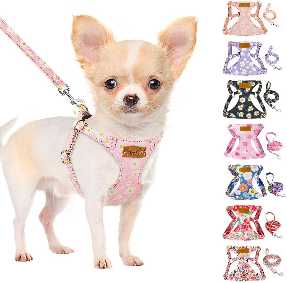 SlowTon No Pull Dog Harness front view pink daisy floral puppy vest