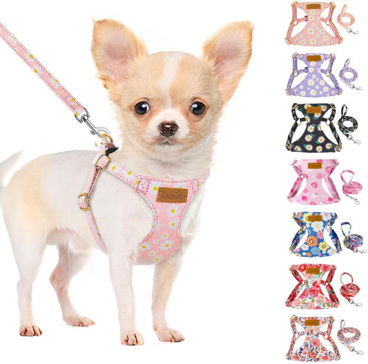 SlowTon No Pull Dog Harness front view pink daisy floral puppy vest