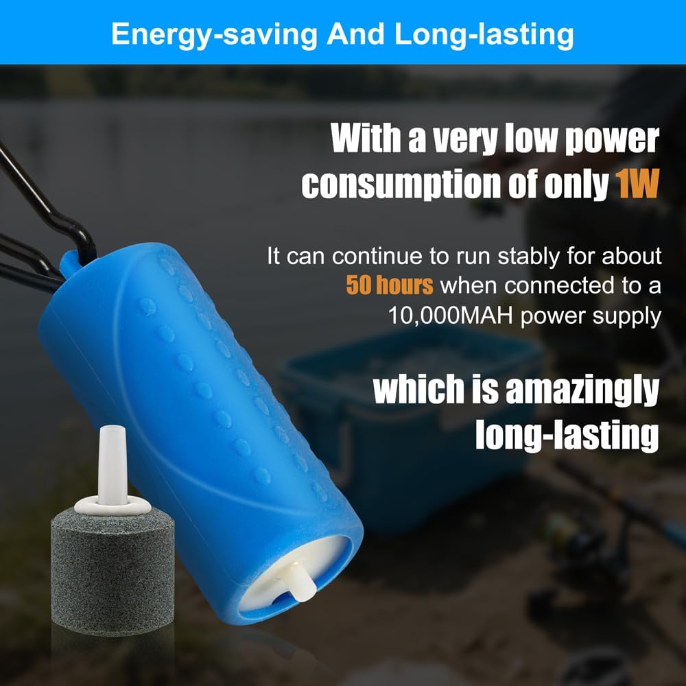DaToo USB Mini Aquarium Air Pump Ultra Quiet Fish Tank Air Pump with Black Hanging Clasp Portable Aquarium Oxygen Aerator Pump Includes Fish Tank Airline Tubing and Air Stone(1W/2W/3W) - Image 5