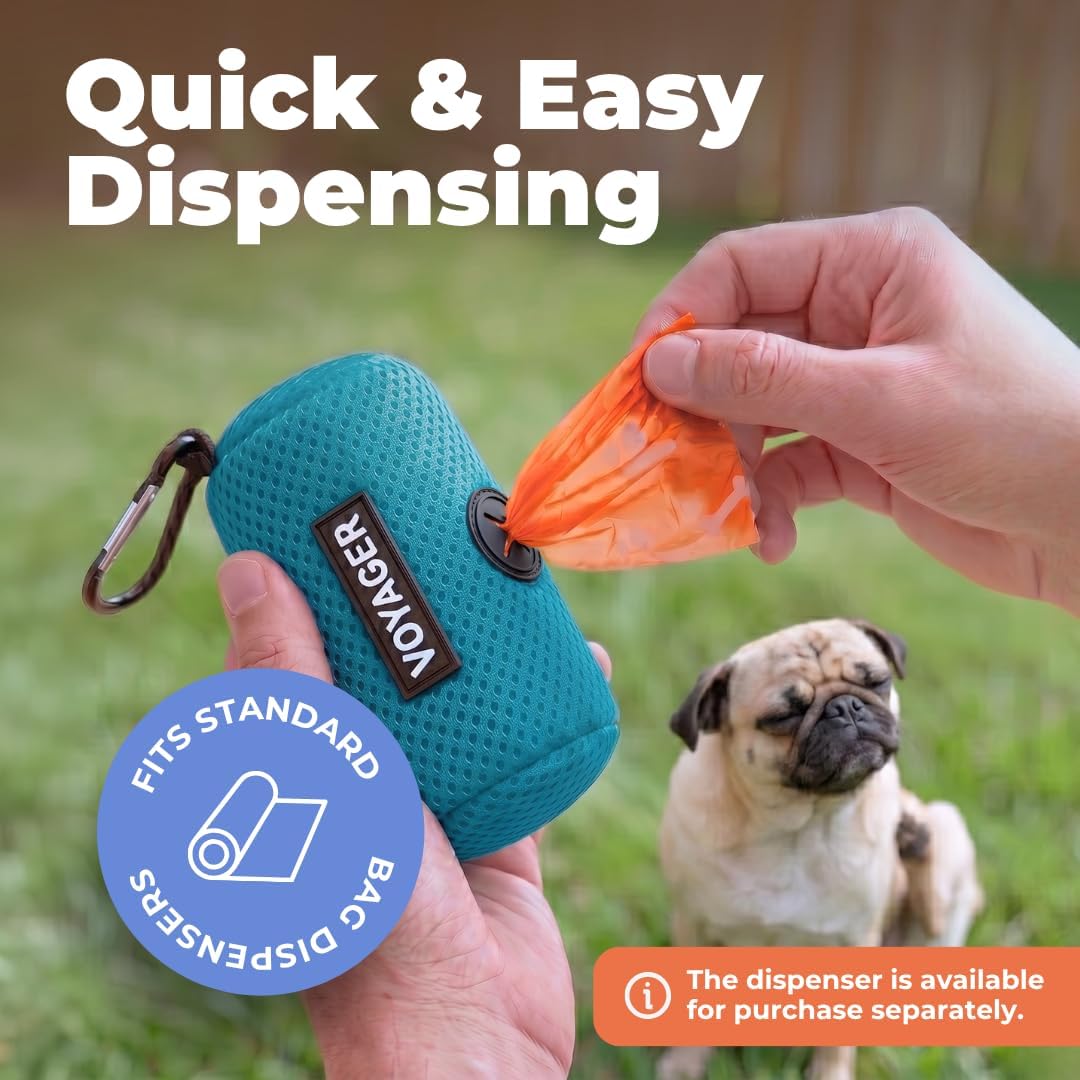Tear resistant doggy poop bags showing easy tear perforations