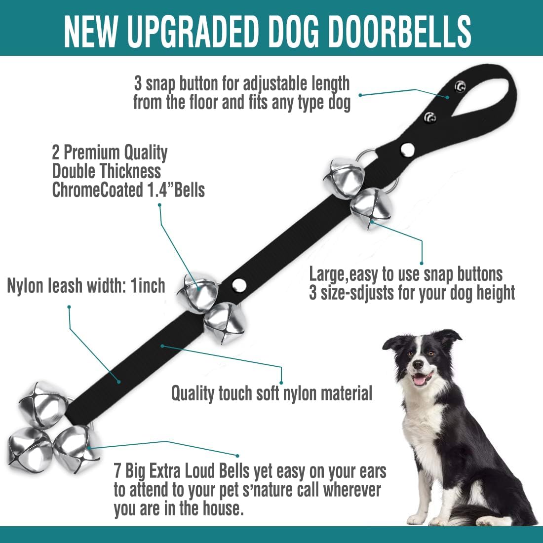 Bluetree dog training bells hanging on a door handle
