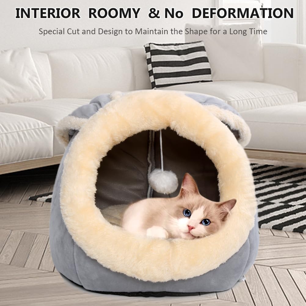 Side view of grey rabbit cat cave for kittens