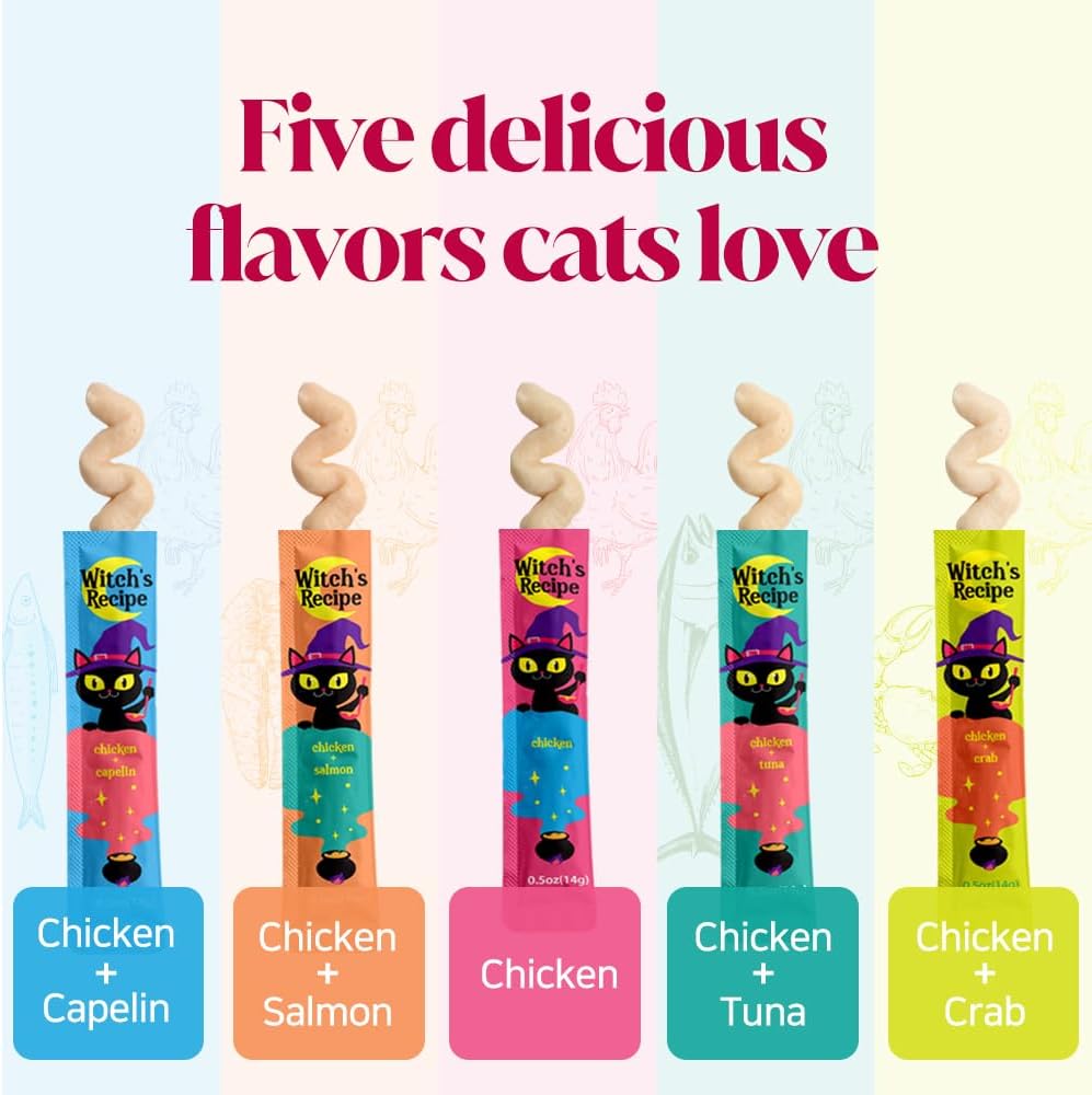Cat enjoying a Witch's Recipe chicken and salmon flavor treat