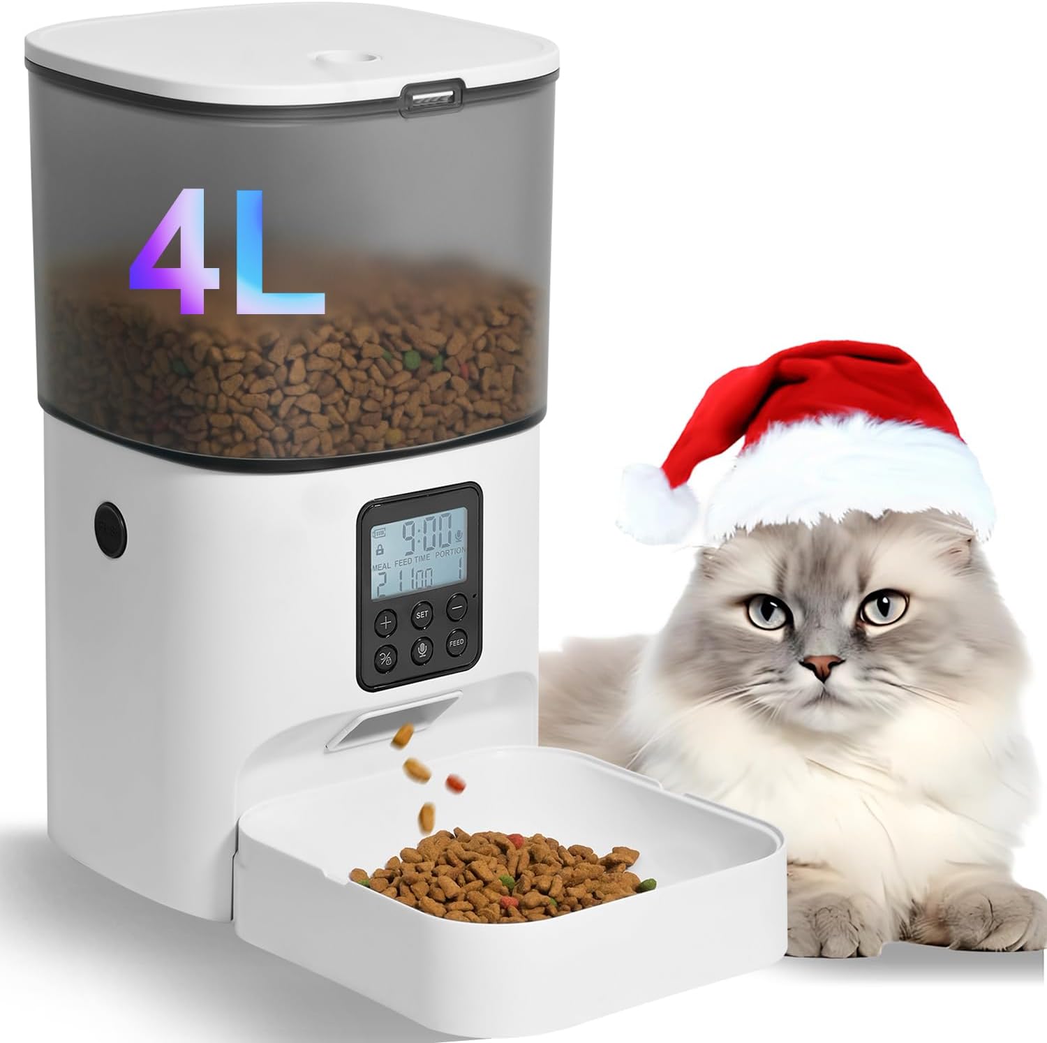 ANDOLL HOME 2.4G/5G Automatic Cat Feeder, 4L WiFi Food Dispenser with 10s Voice Recorder, Pet Feeder up to 10 Meals per Day, Timed Cat Feeder with Dry Food Sealed Ring (Matte White, 4.0 L) - Image 15