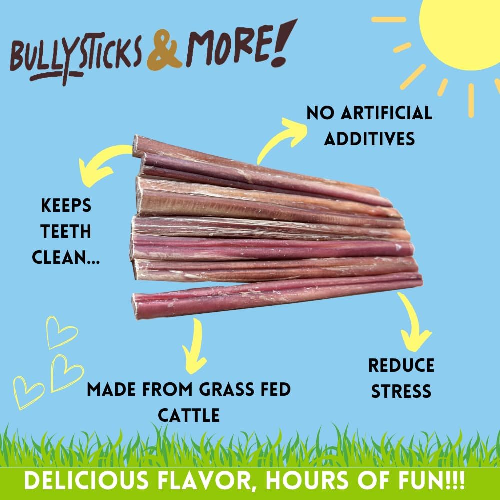 Twelve inch regular bully sticks for medium dogs showing natural texture