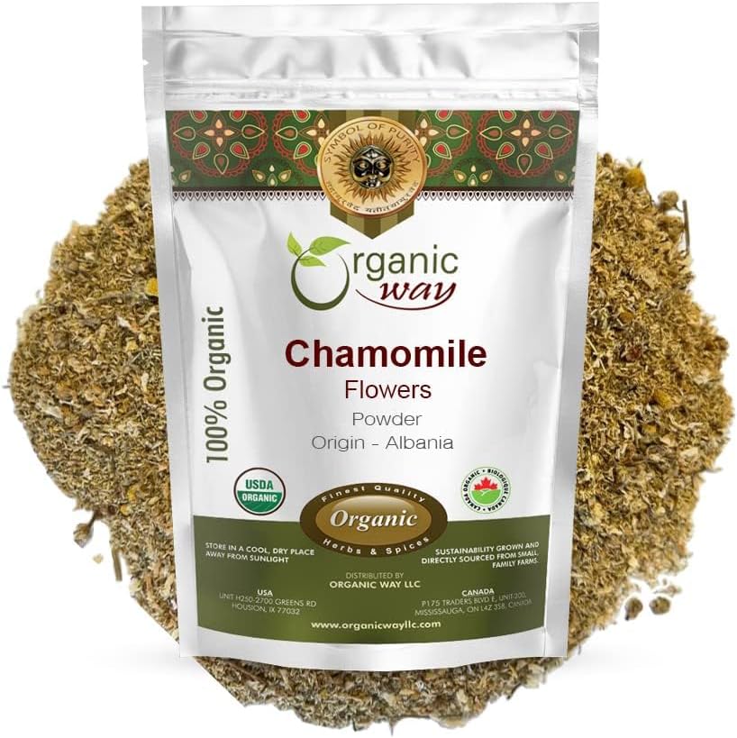 Organic Way Chamomile Flower Powder 16 Ounce front packaging view authentic imported organic herbal tea