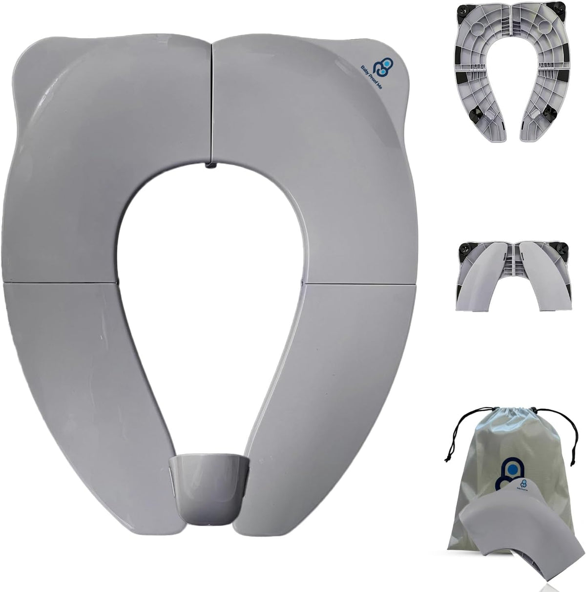Baby Proof Me Essentials travel potty seat front view open on adult toilet